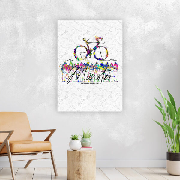 Wandbild Münster Fahrrad Skyline Prinzipalmarkt Bunt Poster Leinwand Alu-Dibond Bild