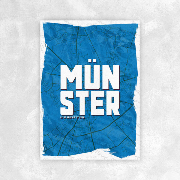 Münster Wandbild Schriftzug Stadtkarte Blau