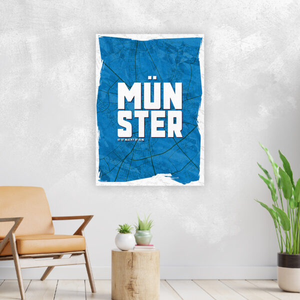 Wandbild Münster Schriftzug Stadtkarte Blau Poster Leinwand Alu-Dibond Bild