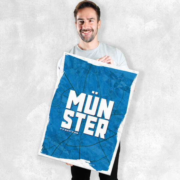 Münster Wandbild Schriftzug Stadtkarte Blau