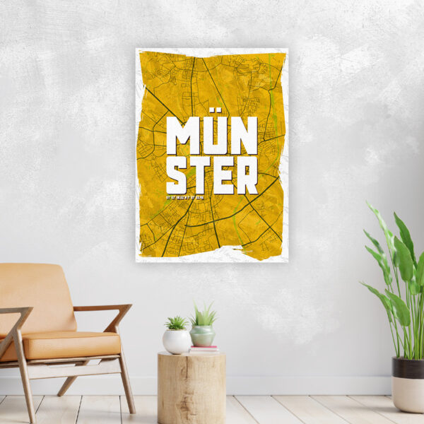 Wandbild Münster Schriftzug Stadtkarte Gelb Poster Leinwand Alu-Dibond Bild