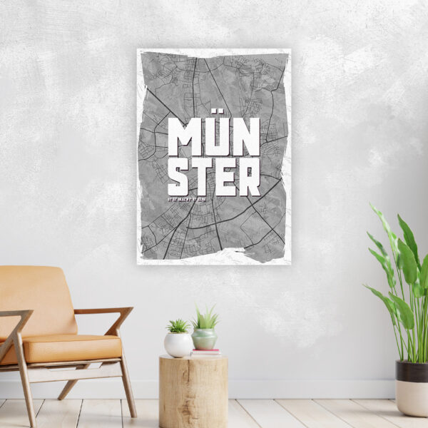 Wandbild Münster Schriftzug Stadtkarte Grau Poster Leinwand Alu-Dibond Bild