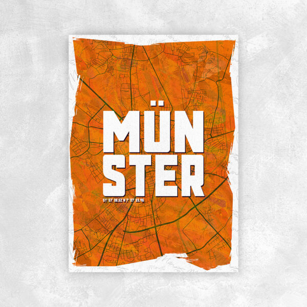 Münster Wandbild Schriftzug Stadtkarte Orange