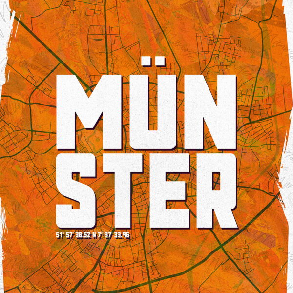 Wandbild Münster Schriftzug Stadtkarte Orange Poster Leinwand Alu-Dibond Bild