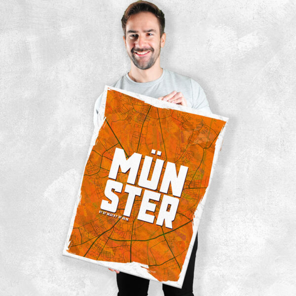 Münster Wandbild Schriftzug Stadtkarte Orange