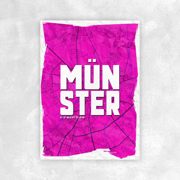 Münster Wandbild Schriftzug Stadtkarte Pink