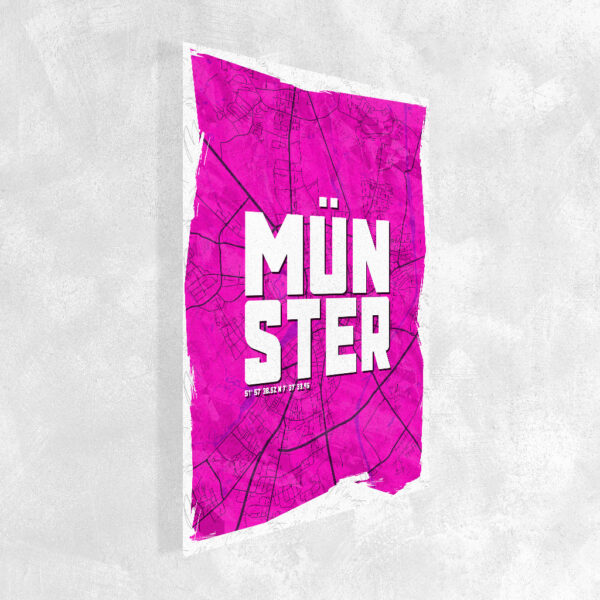 Wandbild Münster Schriftzug Stadtkarte Pink Poster Leinwand Alu-Dibond Bild