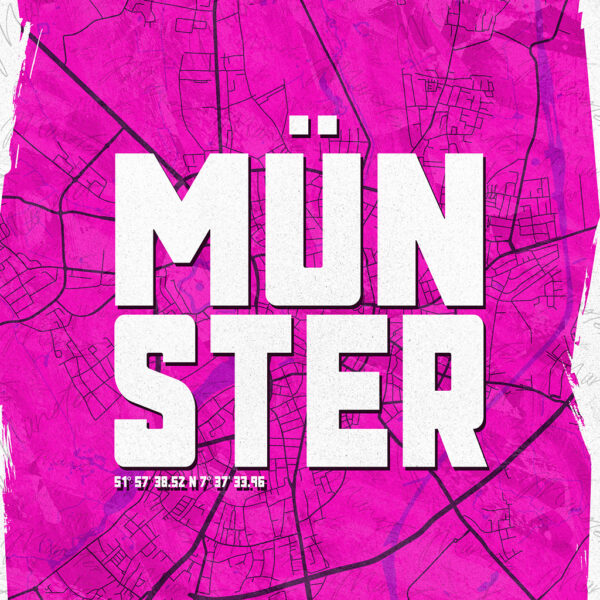 Wandbild Münster Schriftzug Stadtkarte Pink Poster Leinwand Alu-Dibond Bild