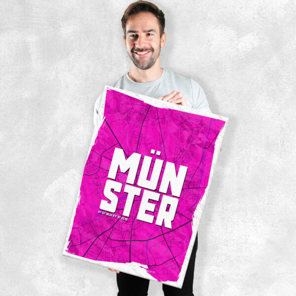 Münster Wandbild Schriftzug Stadtkarte Pink