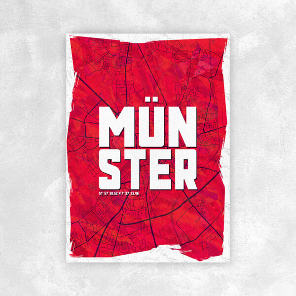 Münster Poster Schriftzug Stadtkarte Rot