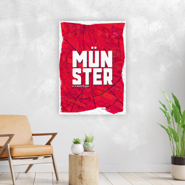 Wandbild Münster Schriftzug Stadtkarte Rot Poster Leinwand Alu-Dibond Bild