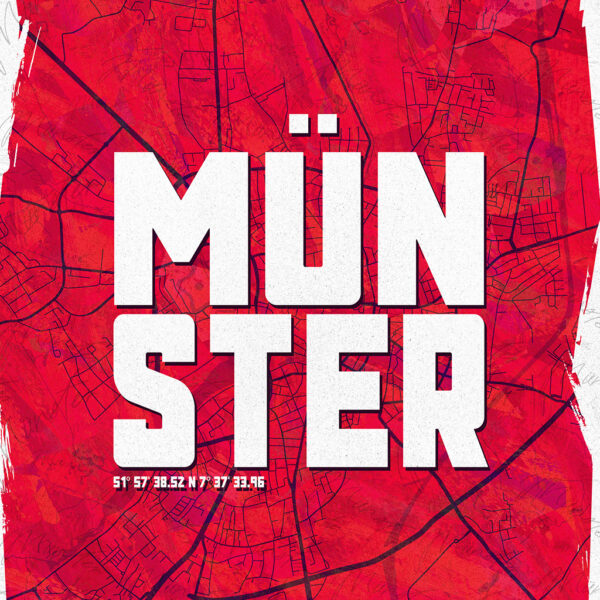 Münster Poster Schriftzug Stadtkarte Rot