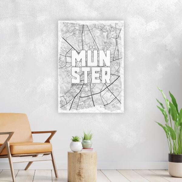 Wandbild Münster Schriftzug Stadtkarte Weiß Poster Leinwand Alu-Dibond Bild