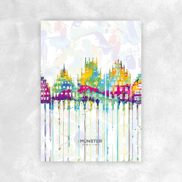 Wandbild Münster Skyline Prinzipalmarkt Bunt Poster Leinwand Alu-Dibond Bild