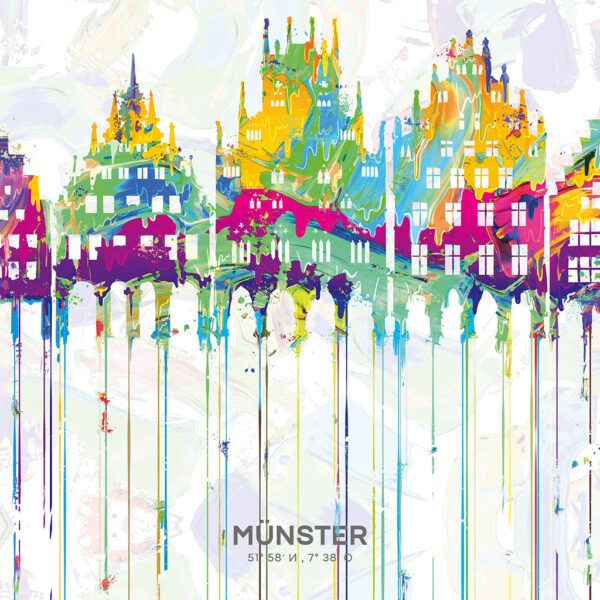 Wandbild Münster Skyline Prinzipalmarkt Bunt Poster Leinwand Alu-Dibond Bild