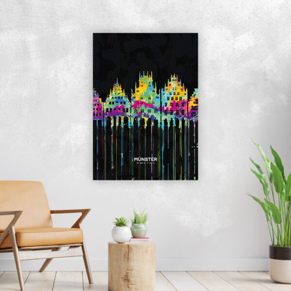 Wandbild Münster Skyline Prinzipalmarkt Bunt Poster Leinwand Alu-Dibond Bild