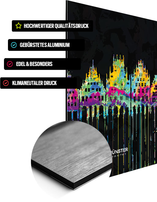 Münster Wandbild Schriftzug Skyline Prinzipalmarkt Dunkel auf Alu-Dibond