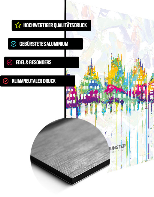 Münster Wandbild Schriftzug Skyline Prinzipalmarkt Hell auf Alu-Dibond