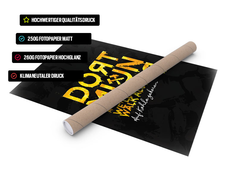 Wandbild Dortmund Schriftzug "Auf Kohle geboren" schwarz-gelb als Poster