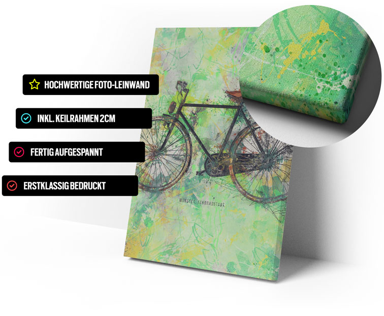 Wandbild Münster Fahrrad Grün auf Leinwand