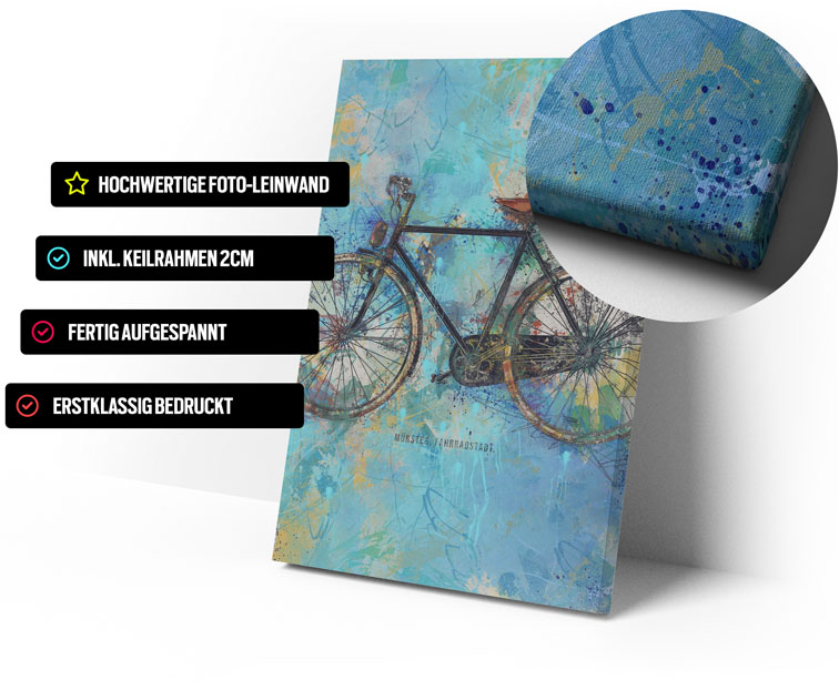 Wandbild Münster Fahrrad Blau auf Leinwand
